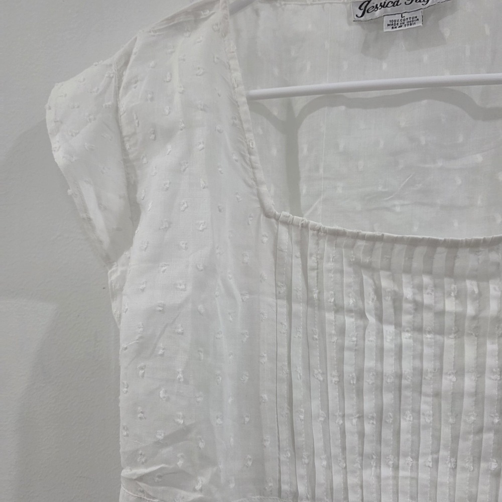 Jessica Taylor Womens Swiss Dot Top Size Large White Coastal Pleated Cowgirl - Picture 2 of 8